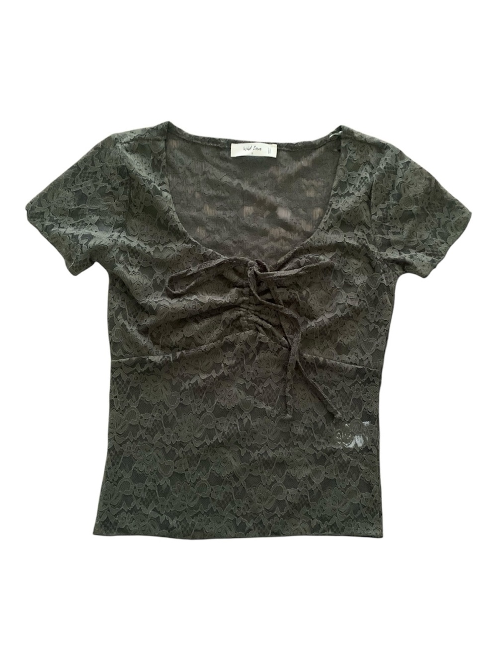 Lace Tie-Front Short Sleeve Top - Olive